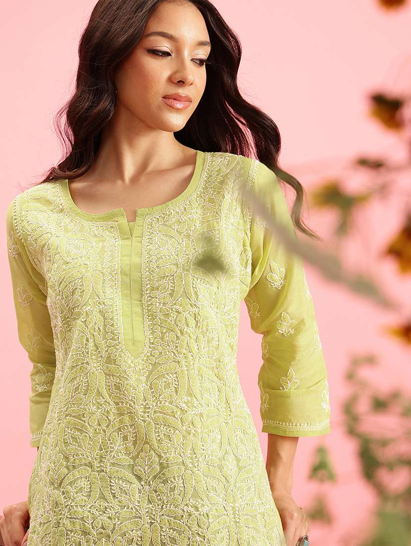 green cotton straight kurti - 21924467 -  Standard Image - 3