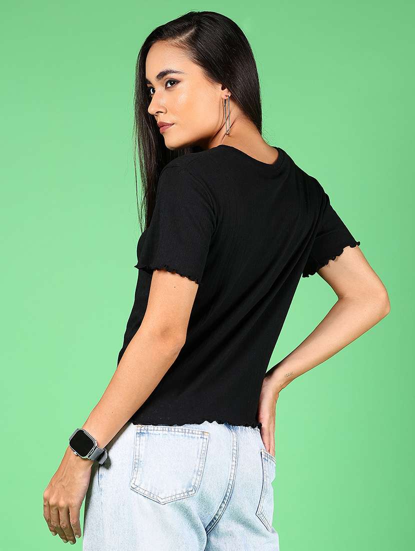 women solid short sleeves top - 21924534 - Standard Image - 3