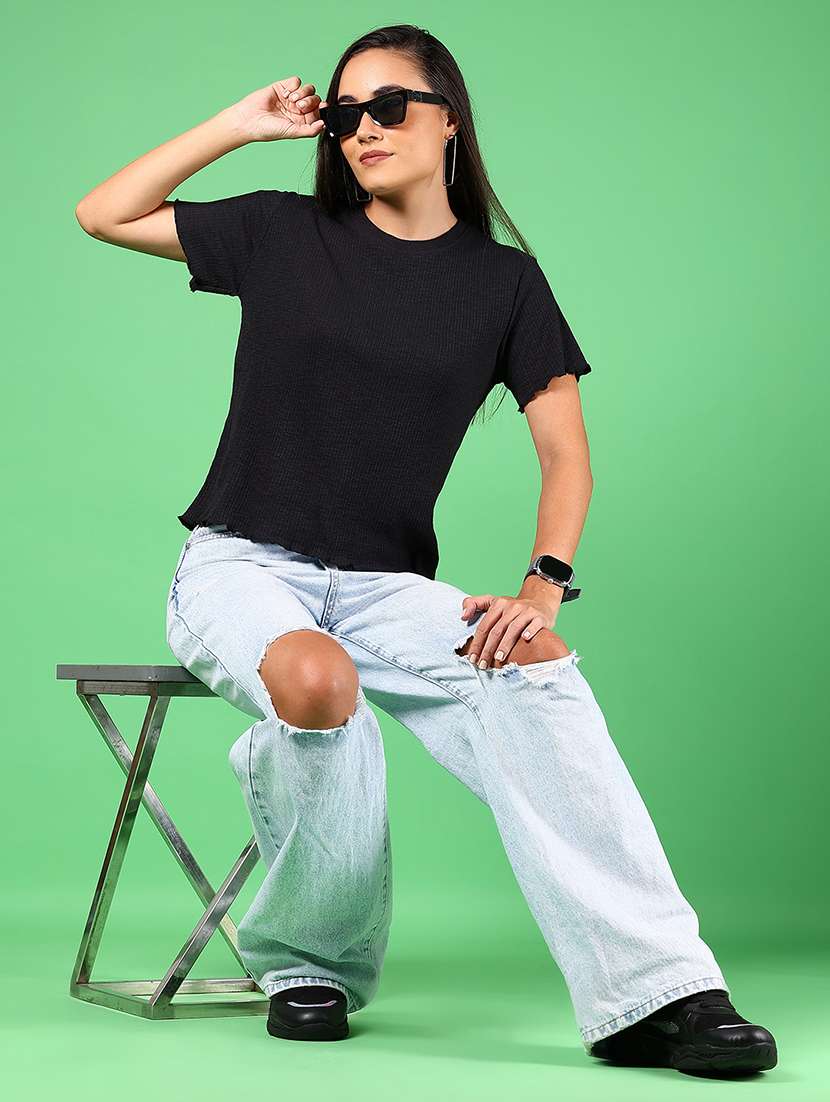 women solid short sleeves regular top - 21924540 - Standard Image - 3