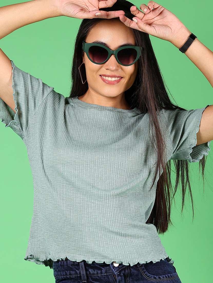 women solid short sleeves regular top