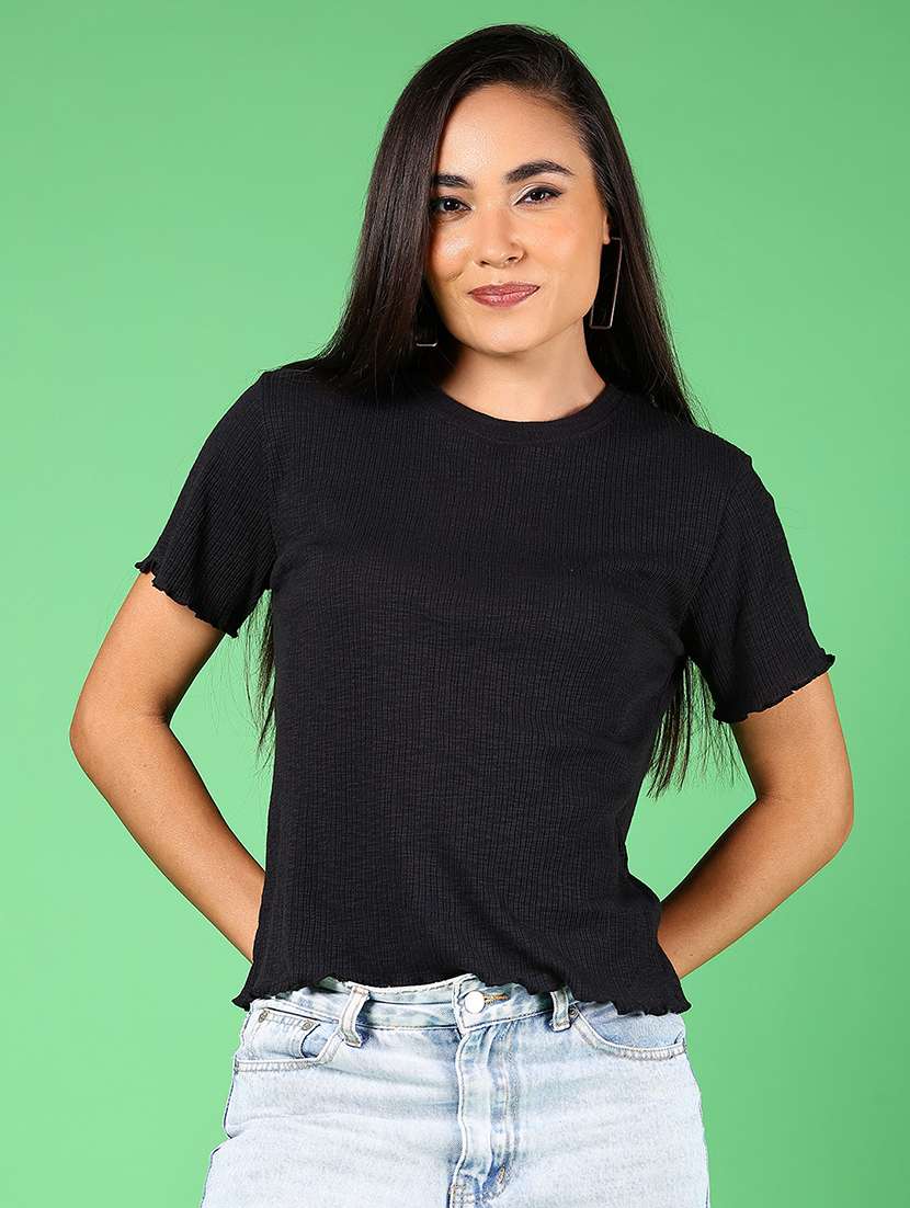 women solid short sleeves regular top