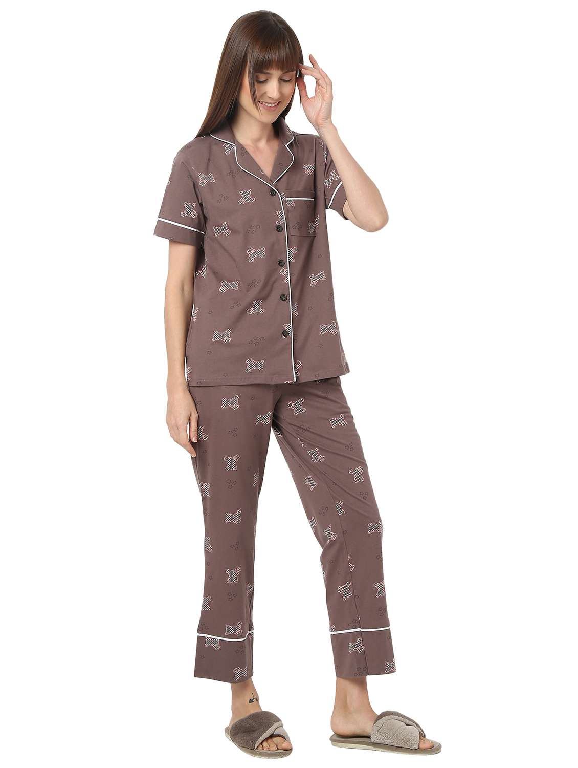 women printed nightwear pyjama set - 21924590 - Standard Image - 3