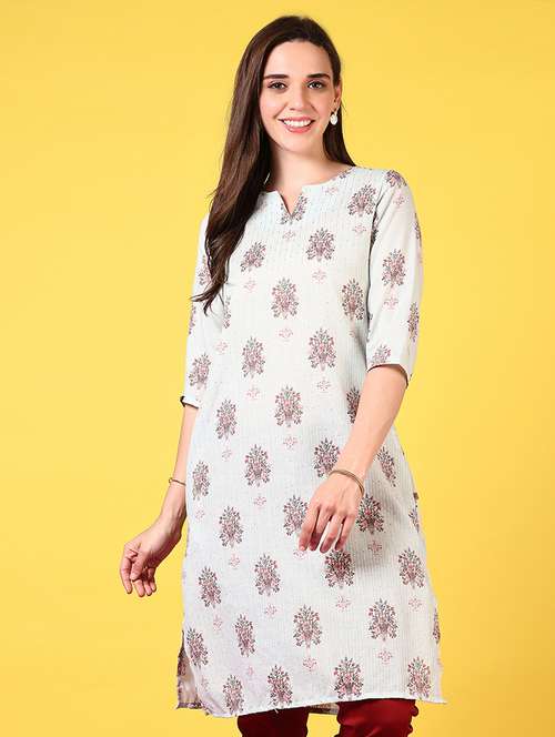 women three quarter sleeve straight kurta - 21924648 - Standard Image - 0