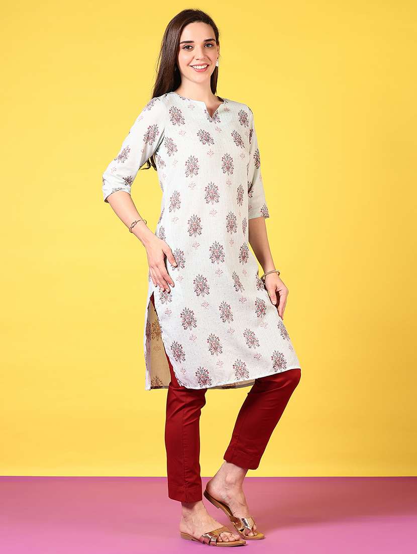 women three quarter sleeve straight kurta - 21924648 - Standard Image - 5