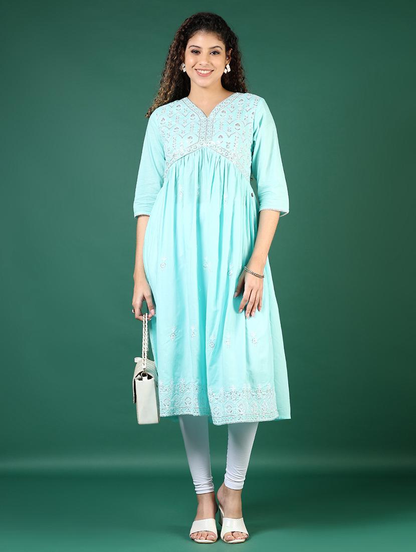women three quarter sleeve a-line kurta - 21924654 - Zoom Image - 0