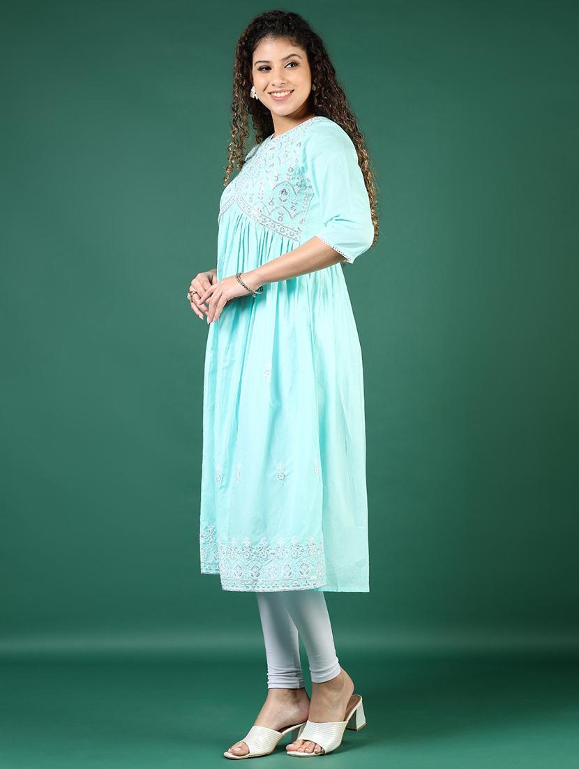 women three quarter sleeve a-line kurta - 21924654 - Standard Image - 3