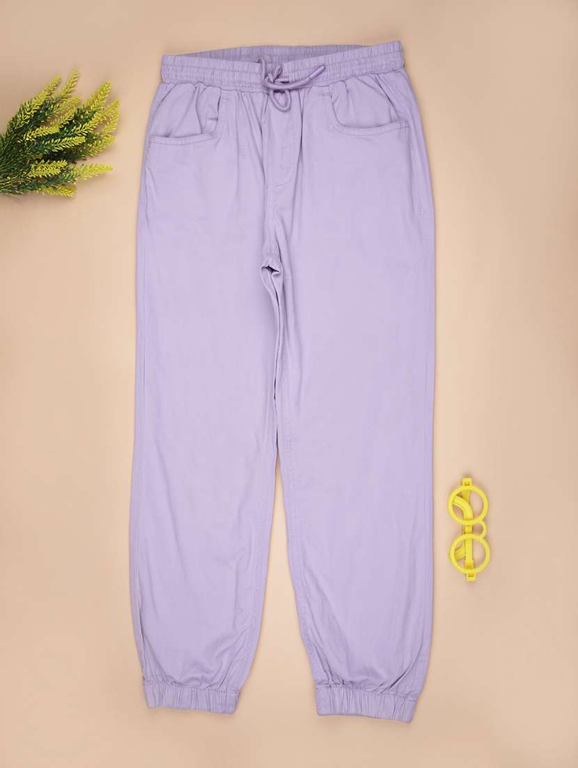 girls solid mid rise relaxed fit jogger
