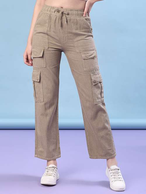 women solid mid rise regular fit cargo - 21924807 -  Standard Image - 0