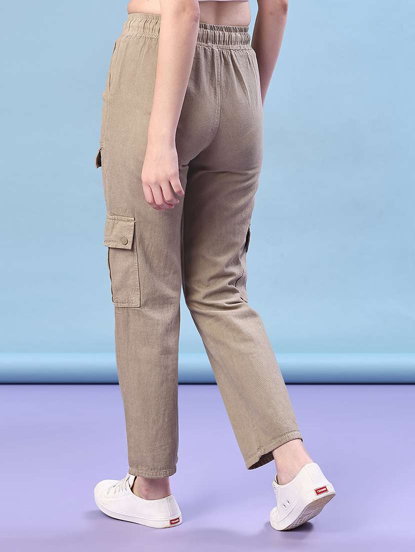 women solid mid rise regular fit cargo - 21924807 -  Standard Image - 3