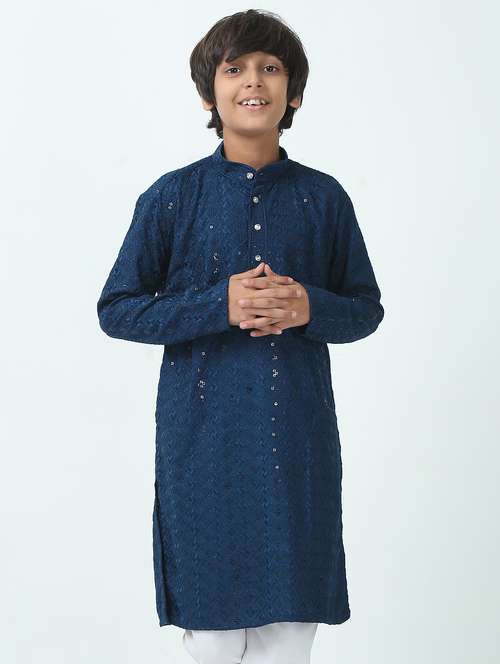 boys embroidered mandarin neck kurta - 21924880 - Standard Image - 0