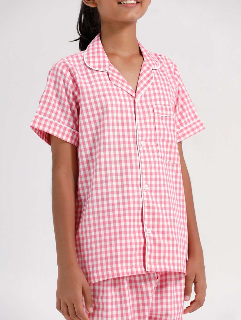 girls pink checkered pyjama set nightwear - 21924886 -  Standard Image - 3