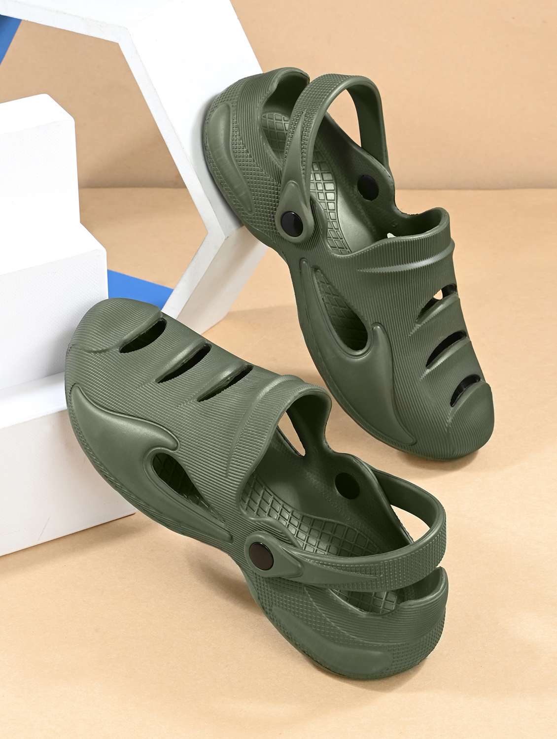 men olive solid slip on clog - 21924889 -  Zoom Image - 0