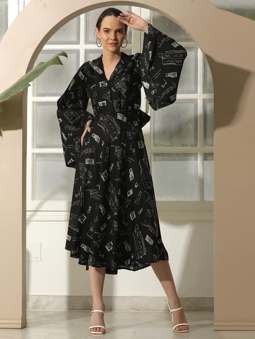 women printed flared sleeve fit & flare dress - 21924893 - Standard Image - 0