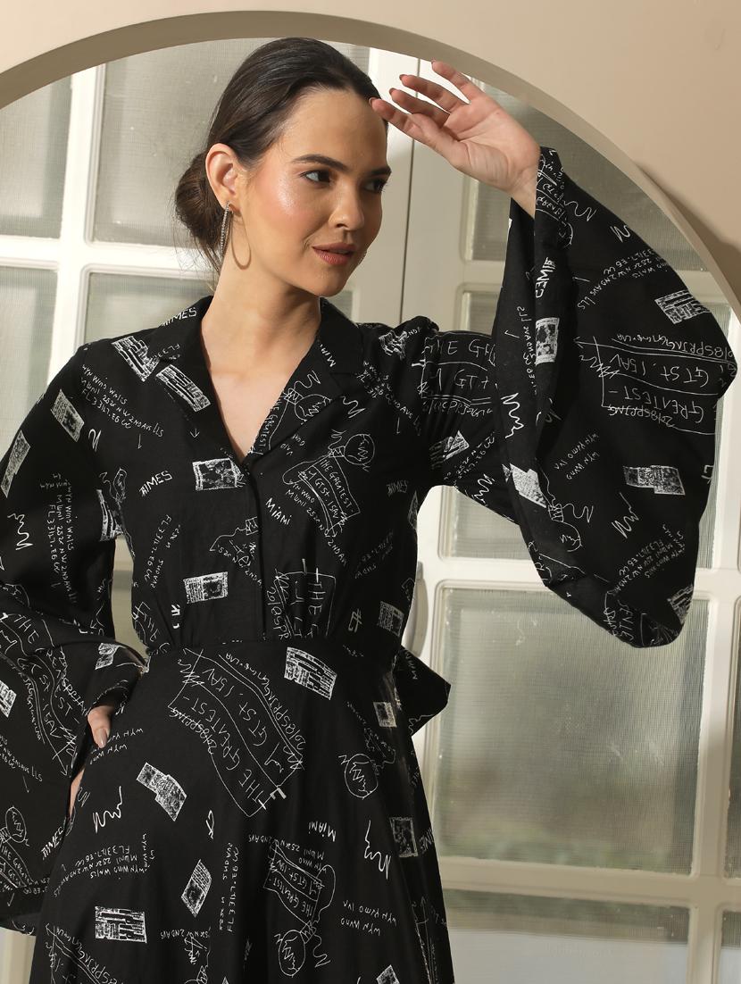 women printed flared sleeve fit & flare dress - 21924893 - Standard Image - 5