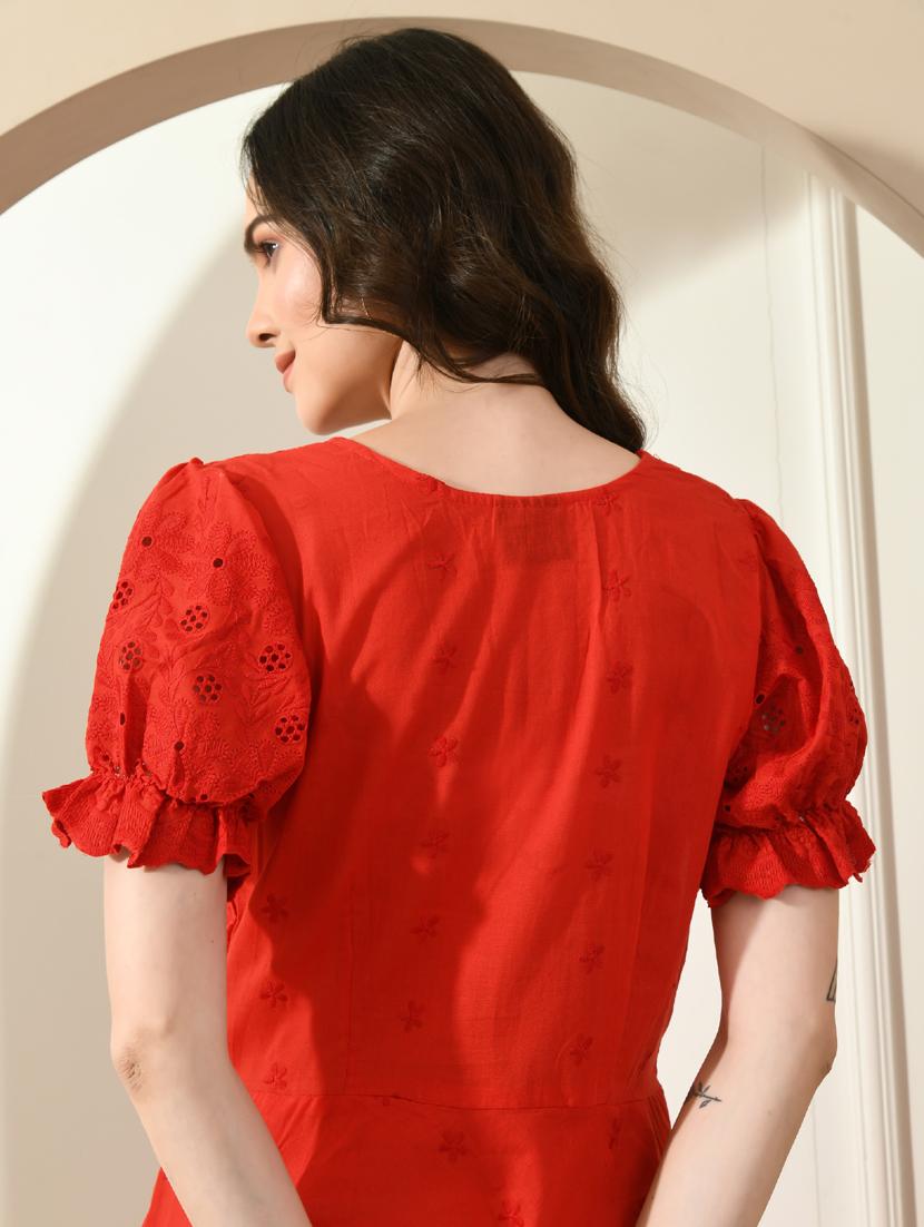 red cotton fit & flare dress - 21924903 - Standard Image - 3