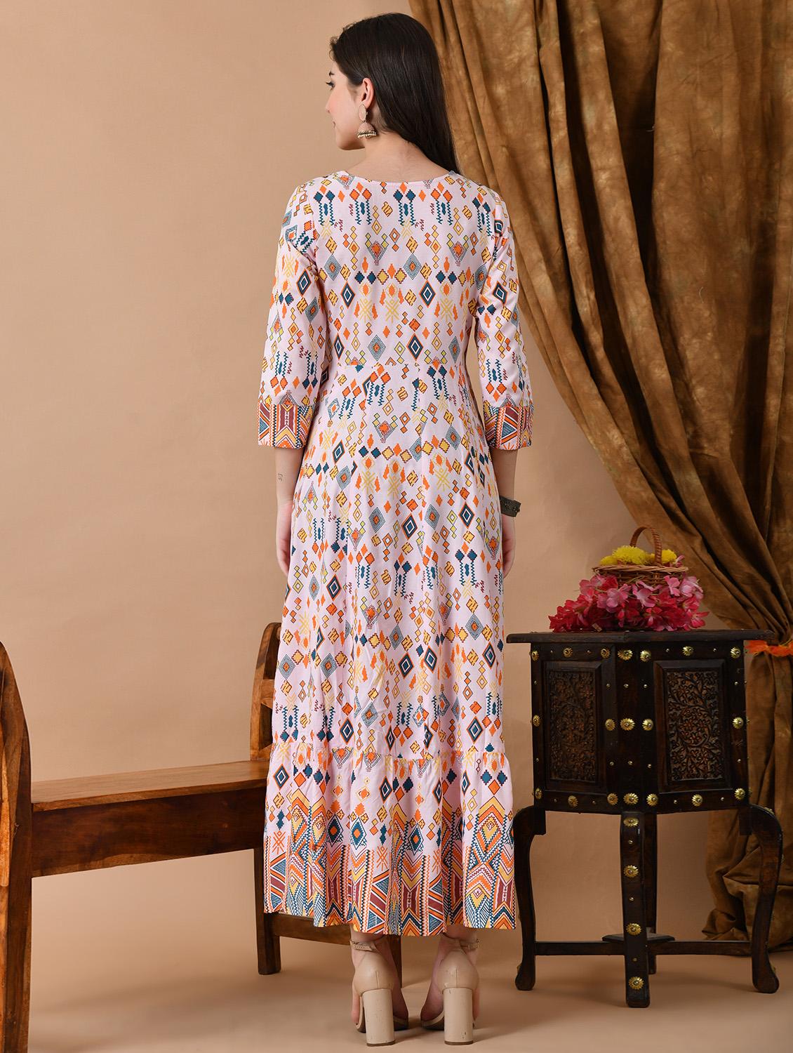 women three quarter sleeve ethnic dress - 21924908 - Standard Image - 3