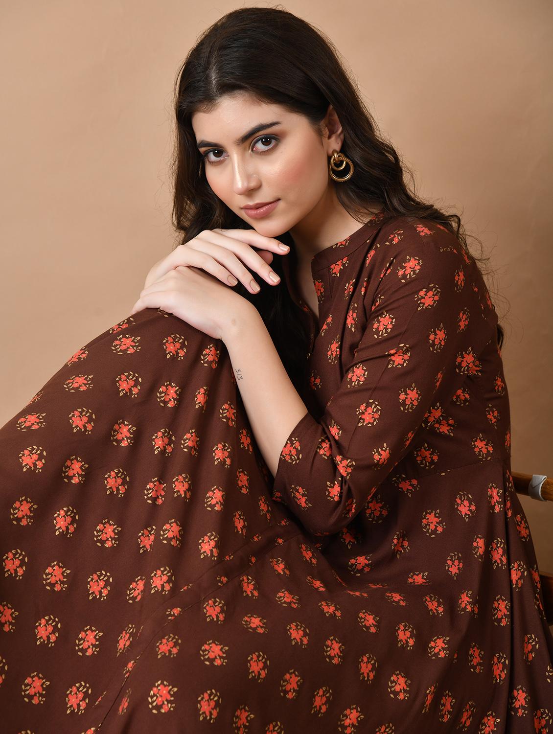 women floral three quarter sleeve ethnic dress - 21924916 - Standard Image - 5