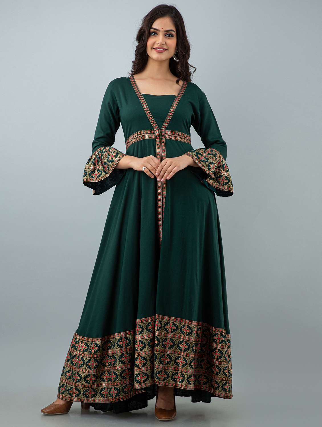 women foil printed bell sleeve ethnic dress - 21924920 -  Zoom Image - 0