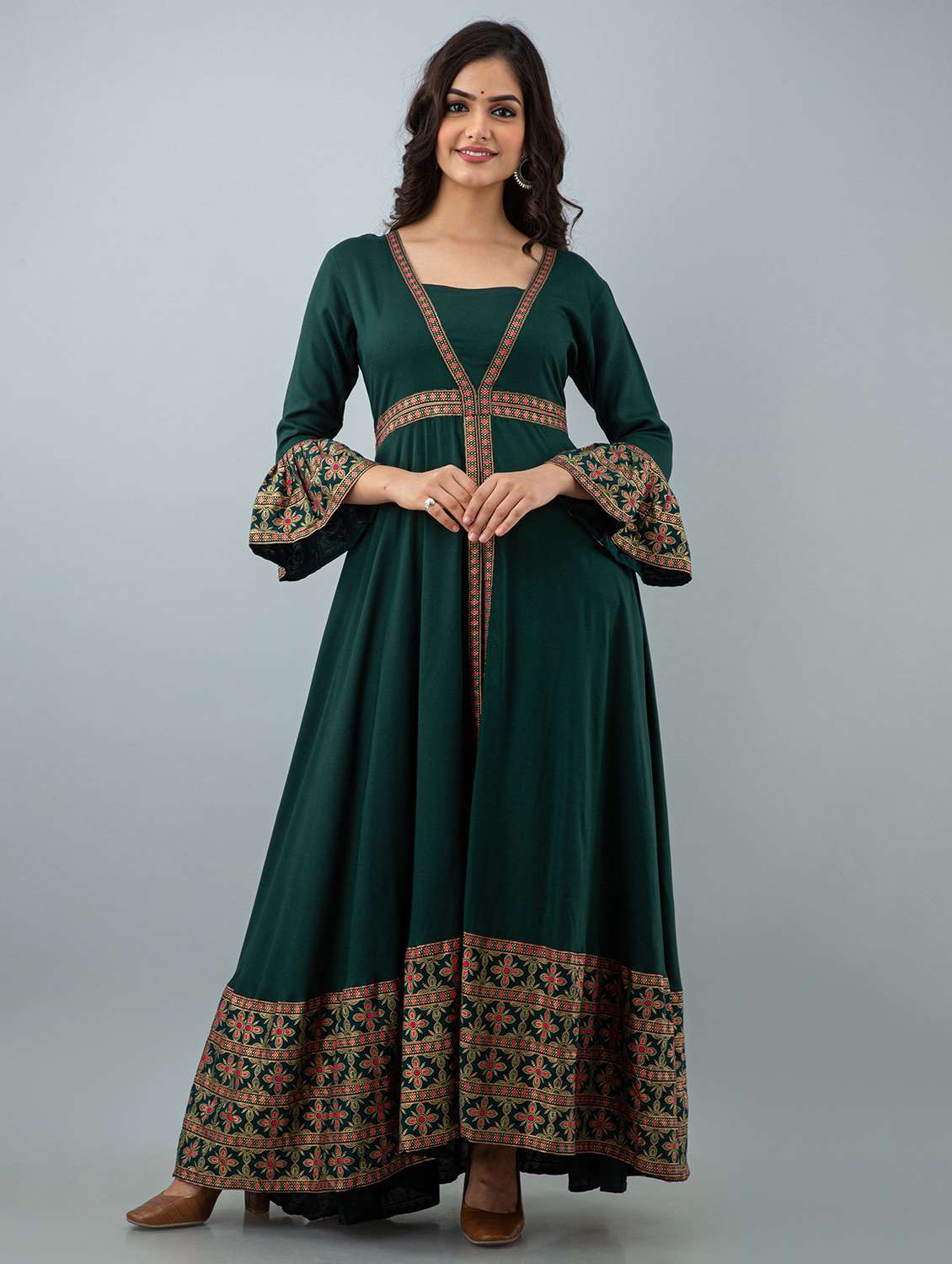 women foil printed bell sleeve ethnic dress - 21924921 - Zoom Image - 0