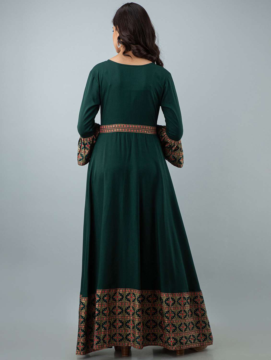 women foil printed bell sleeve ethnic dress - 21924921 - Standard Image - 3