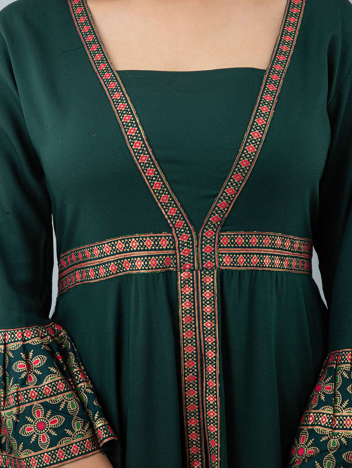 women foil printed bell sleeve ethnic dress - 21924921 - Standard Image - 5