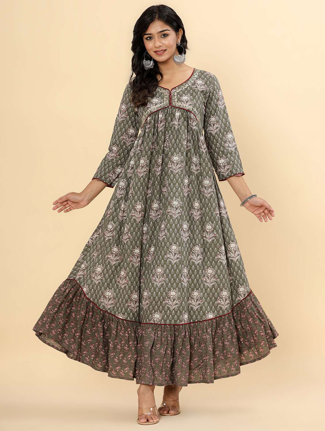 women three quarter sleeve ethnic dress