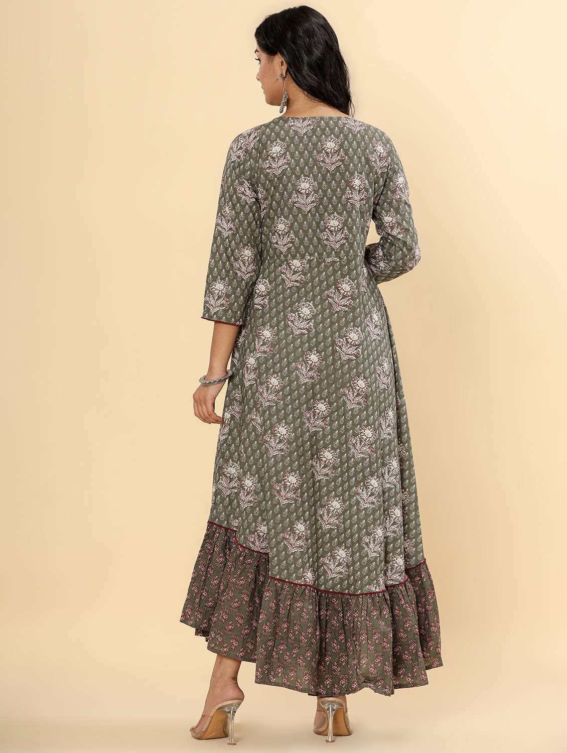 women three quarter sleeve ethnic dress - 21924925 - Standard Image - 3