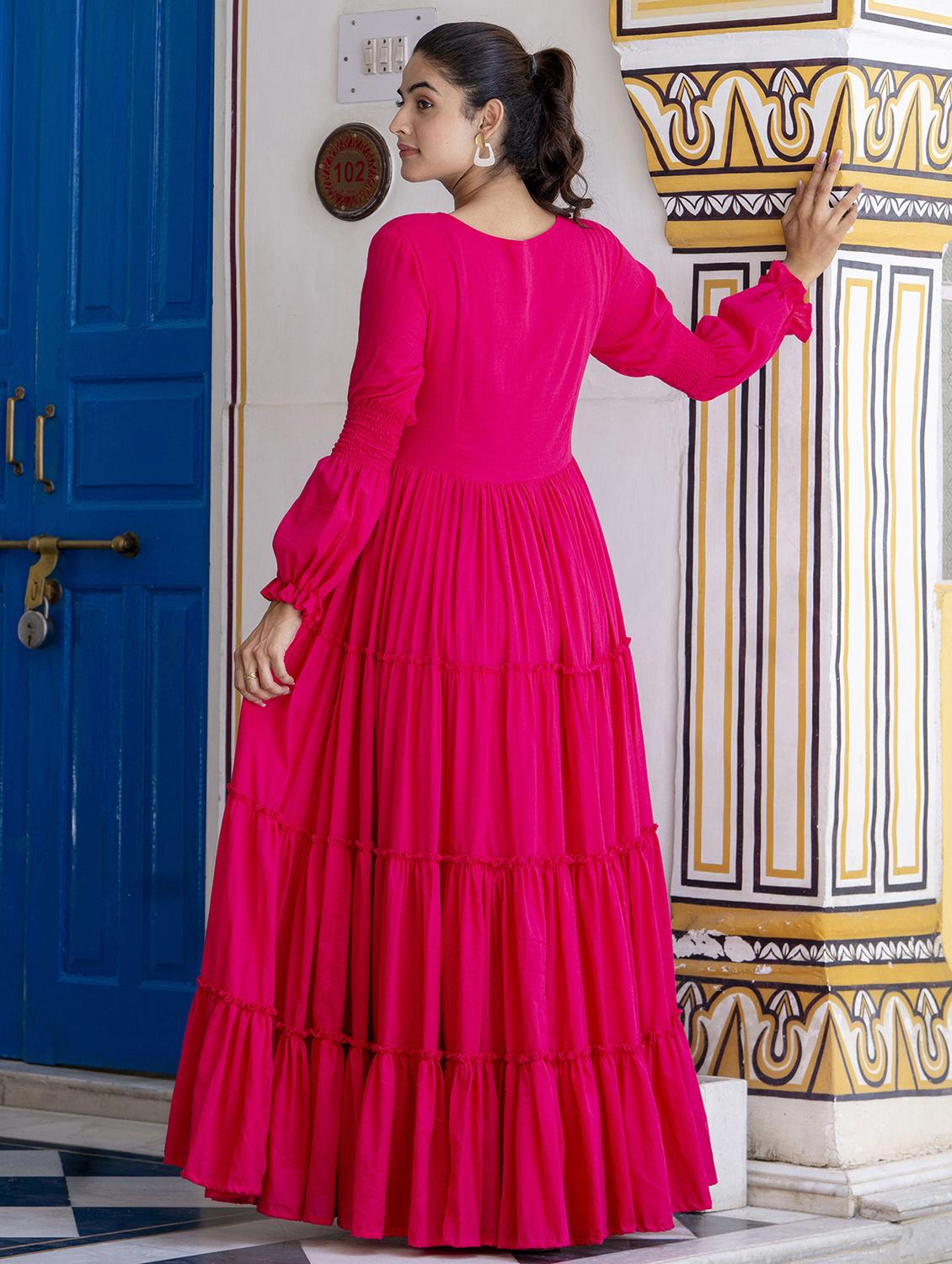 women pink solid long sleeve tiered dress - 21924928 - Standard Image - 3