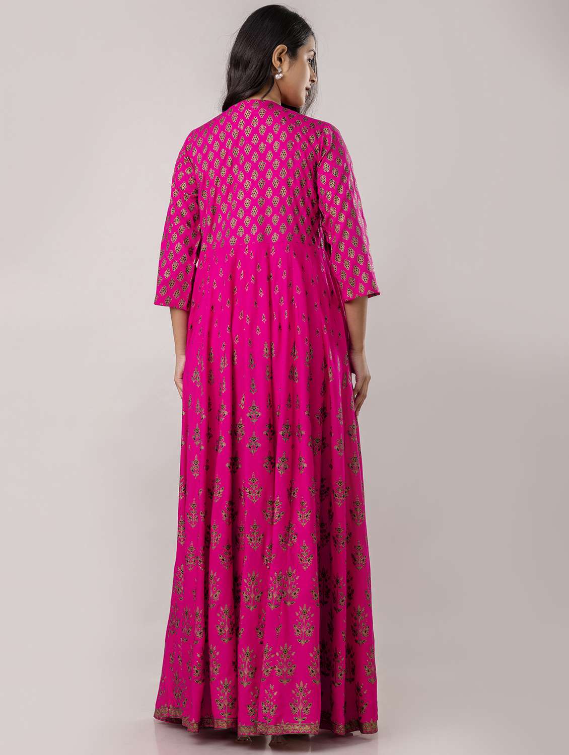 women three quarter sleeve ethnic dress - 21924931 - Standard Image - 3