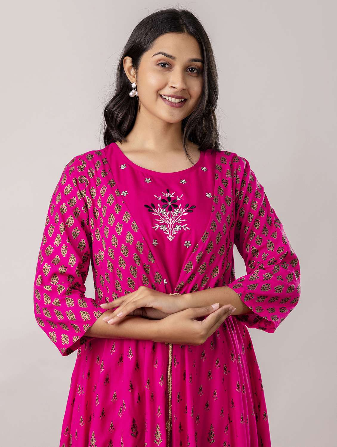 women three quarter sleeve ethnic dress - 21924931 - Standard Image - 5