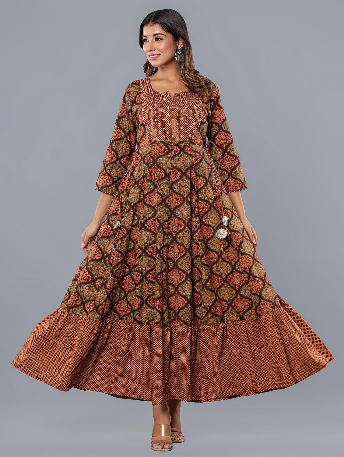 women three quarter sleeve ethnic dress - 21924933 -  Zoom Image - 0