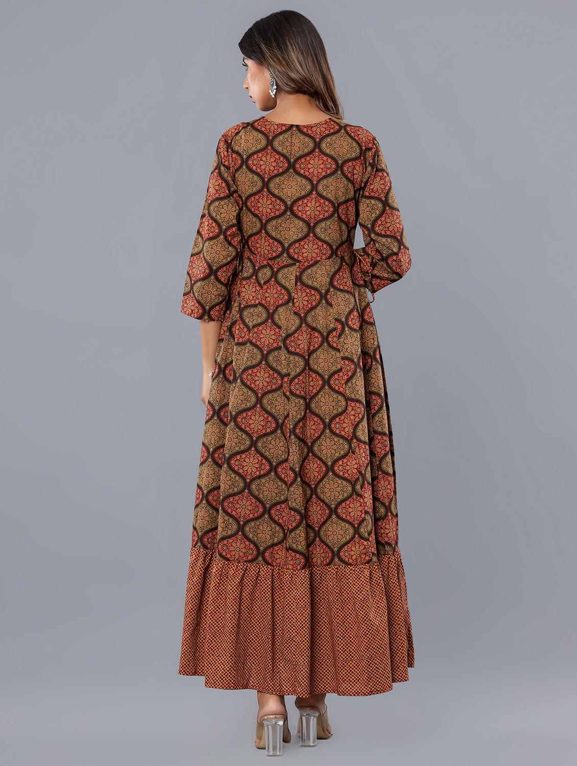women three quarter sleeve ethnic dress - 21924933 - Standard Image - 3