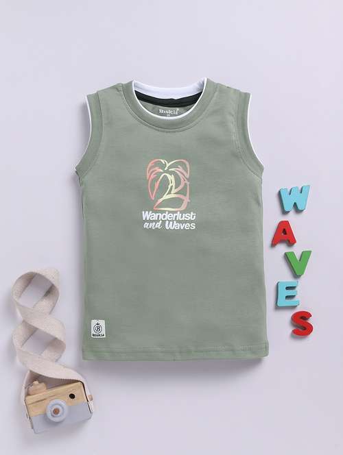 kids printed round neck sleeveless t-shirt - 21924943 - Standard Image - 0