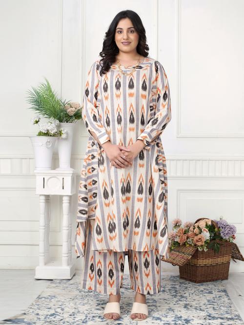 women ikat long sleeve kurta palazzo set - 21924959 - Standard Image - 0
