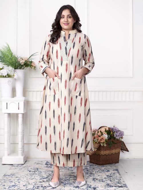 women ikat long sleeve kurta palazzo set - 21924960 -  Standard Image - 0