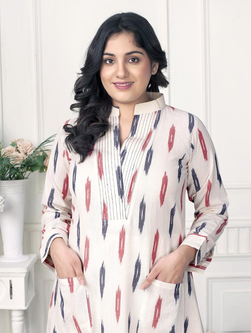 women ikat long sleeve kurta palazzo set - 21924960 - Standard Image - 3