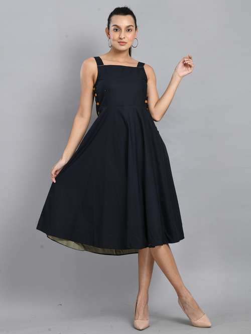 women navy blue solid sleeveless fit & flare dress - 21924981 -  Standard Image - 0