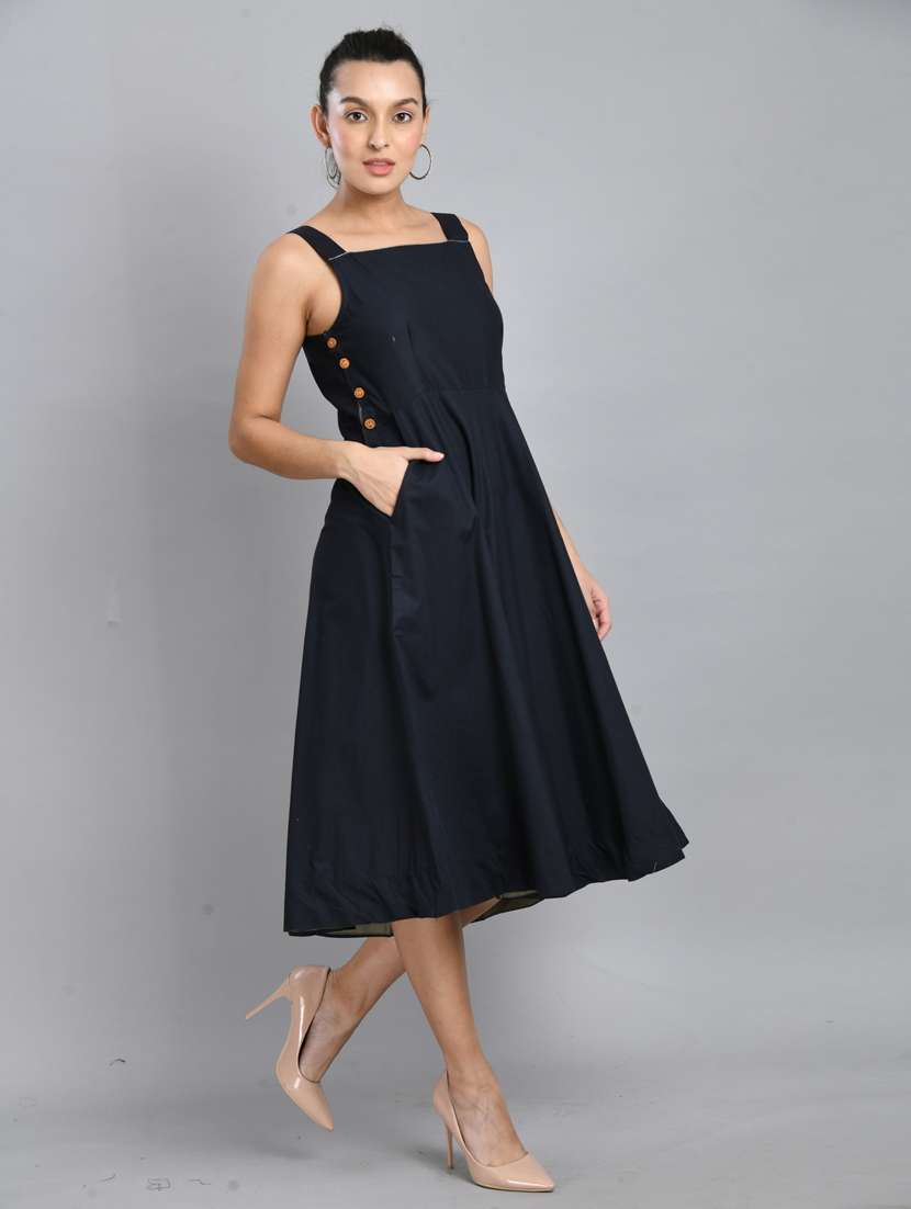 women navy blue solid sleeveless fit & flare dress - 21924981 - Standard Image - 3