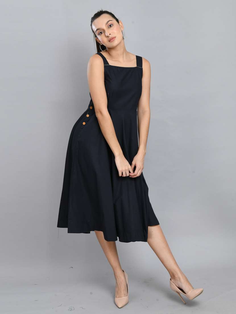 women navy blue solid sleeveless fit & flare dress - 21924981 - Standard Image - 5