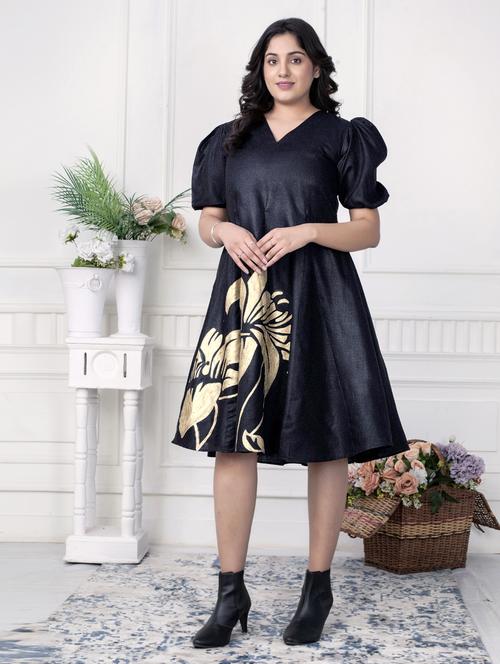 women black floral printed puff sleeve dress - 21924991 - Standard Image - 0