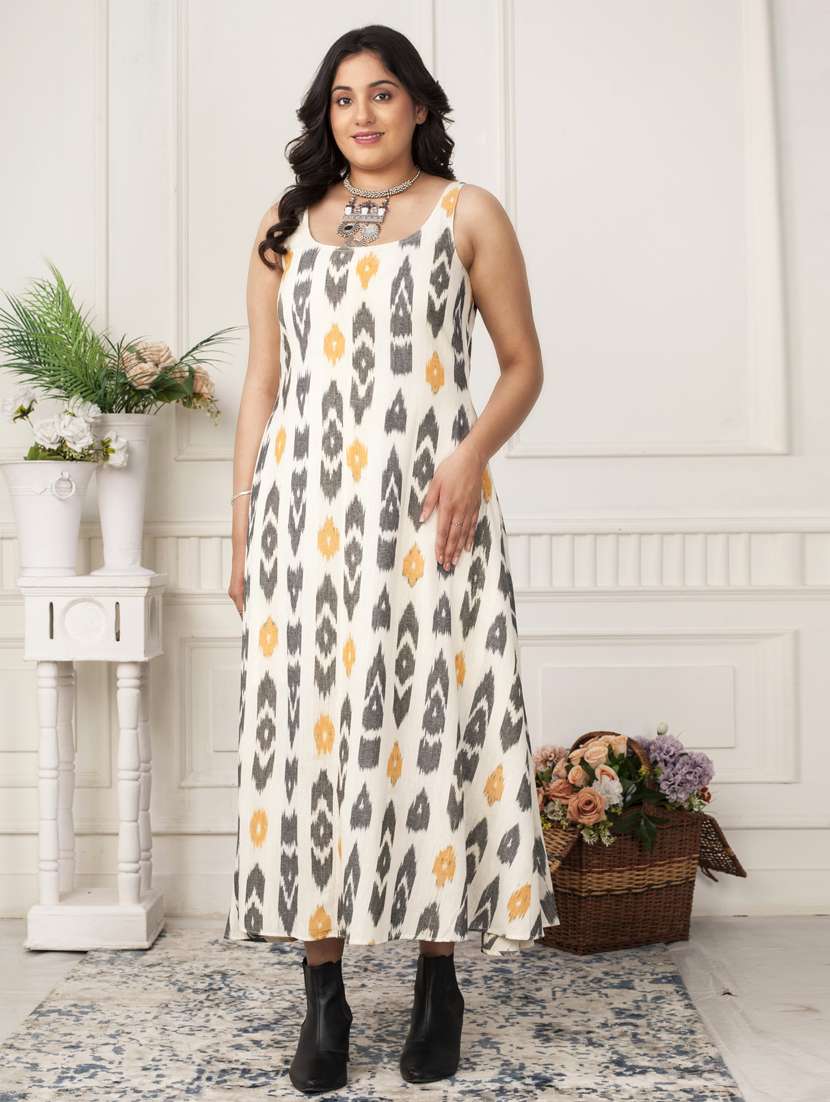 women off white ikat print long sleeve ethnic dress - 21924993 - Standard Image - 5