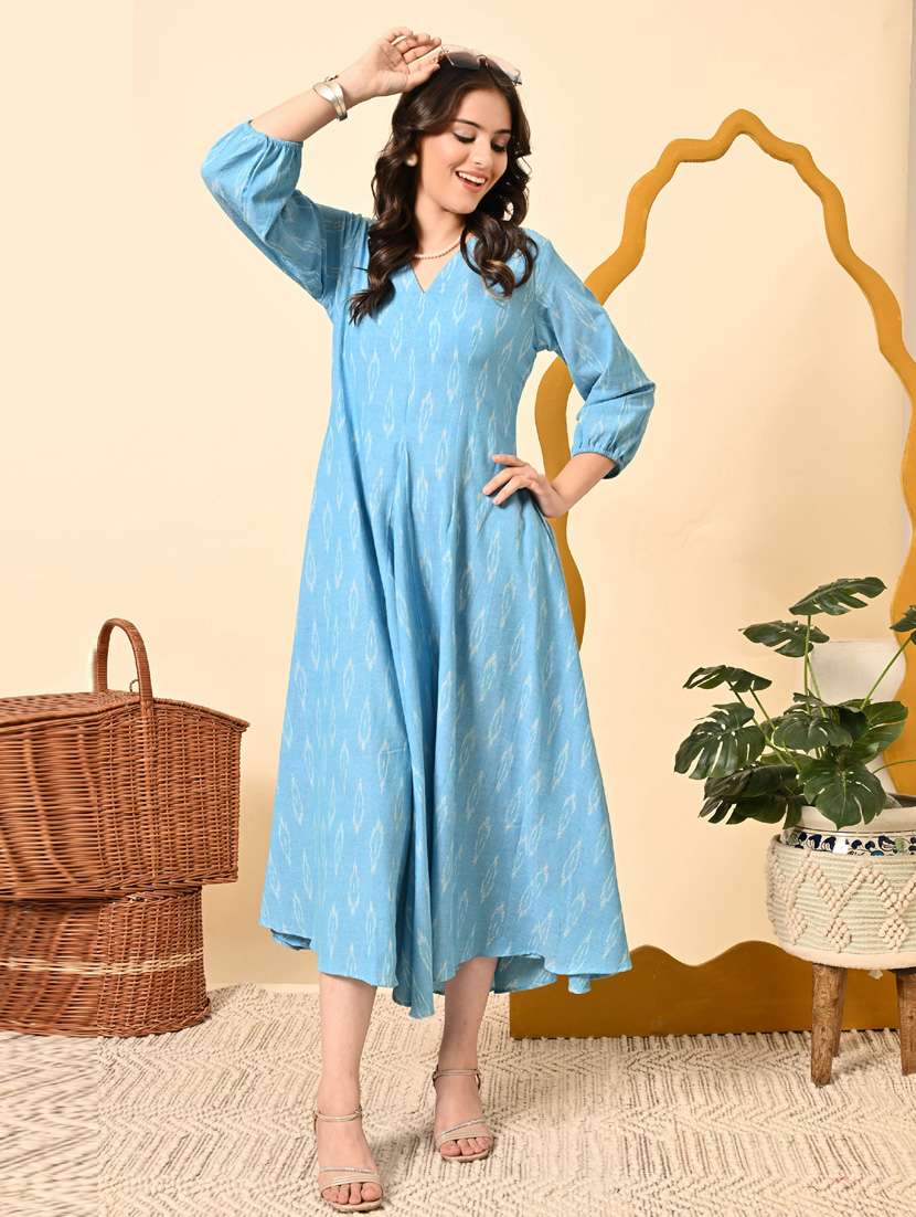 women ikat print three quarter sleeve ethnic dress - 21925001 - Zoom Image - 0