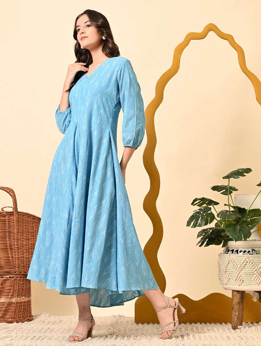 women ikat print three quarter sleeve ethnic dress - 21925001 - Standard Image - 3