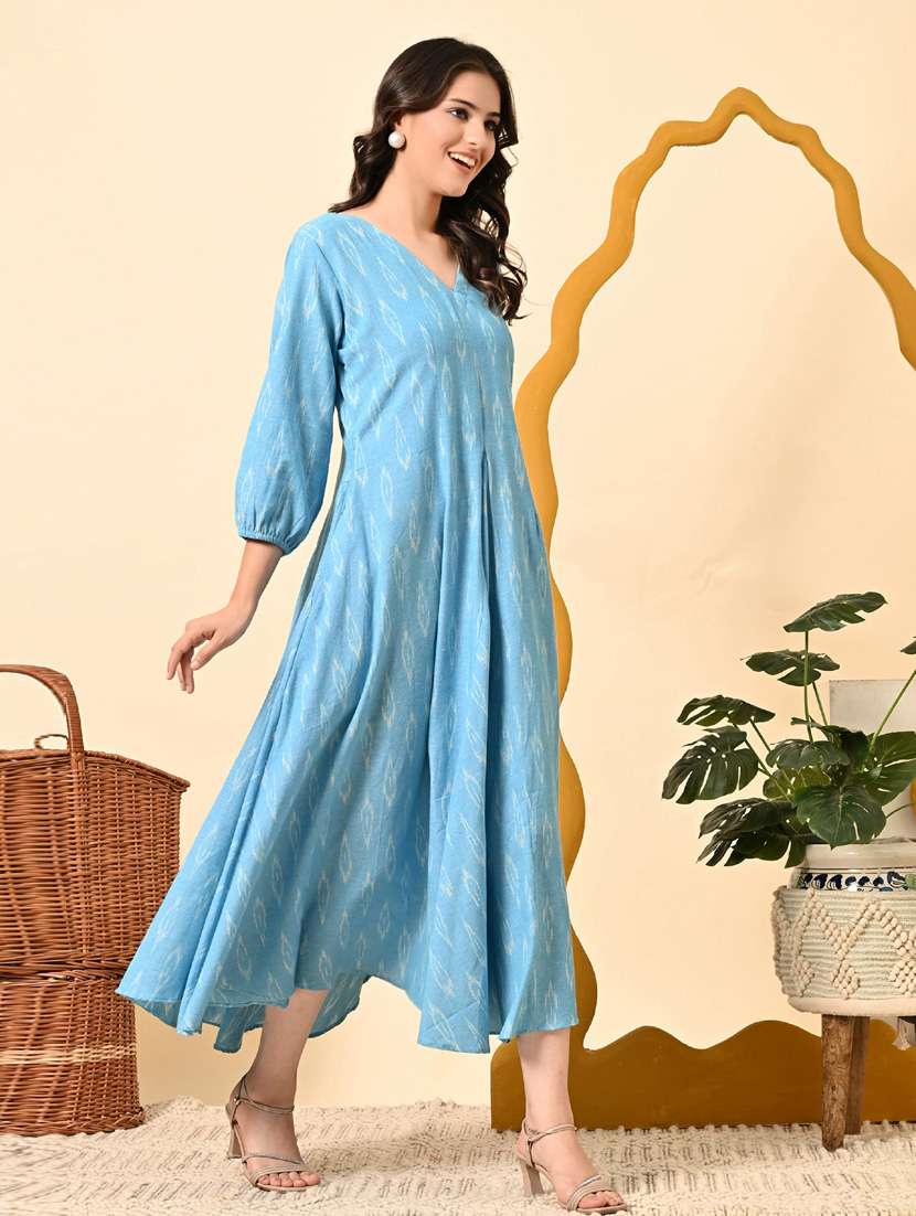 women ikat print three quarter sleeve ethnic dress - 21925001 - Standard Image - 5