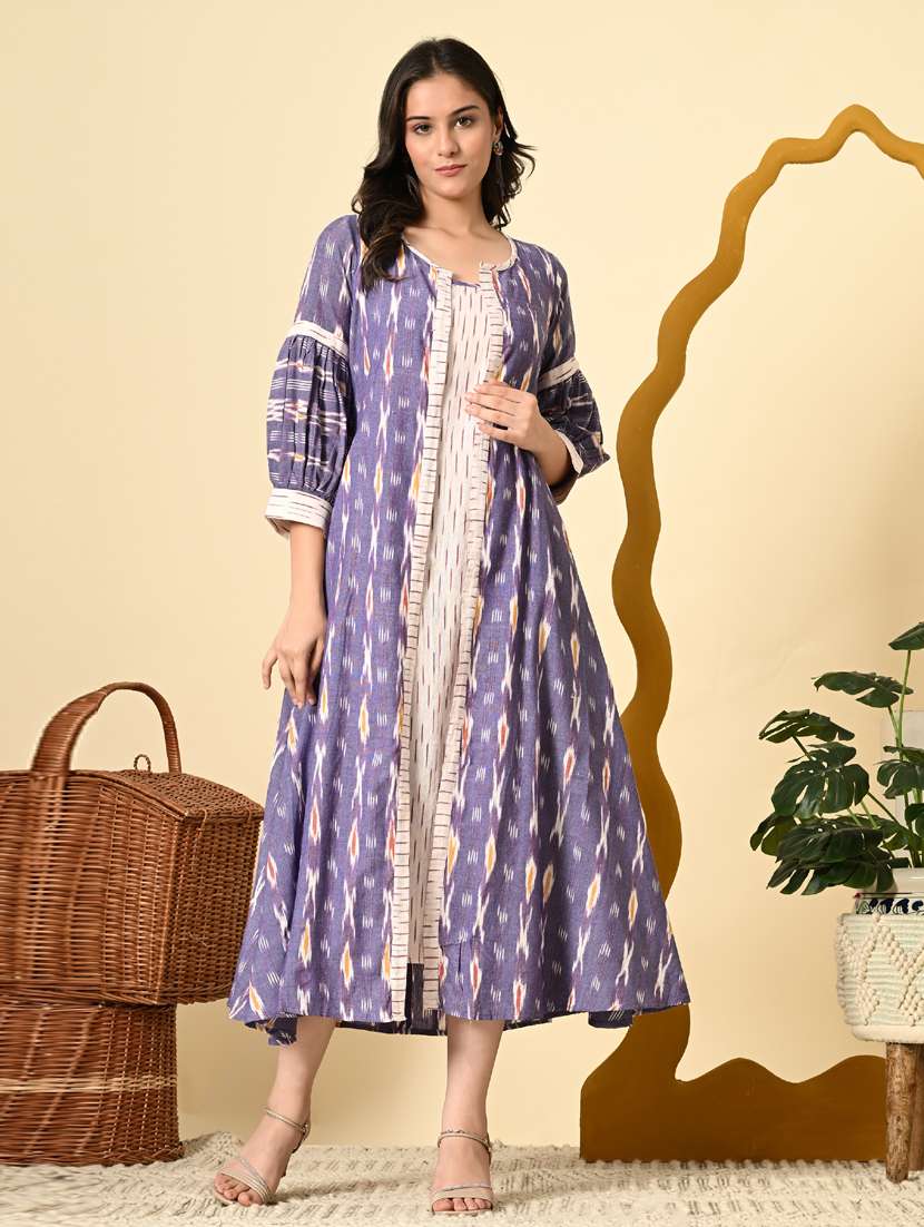 women ikat print three quarter sleeve ethnic dress