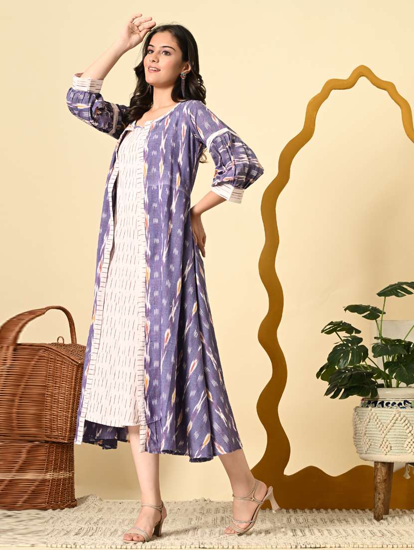 women ikat print three quarter sleeve ethnic dress - 21925002 - Standard Image - 3