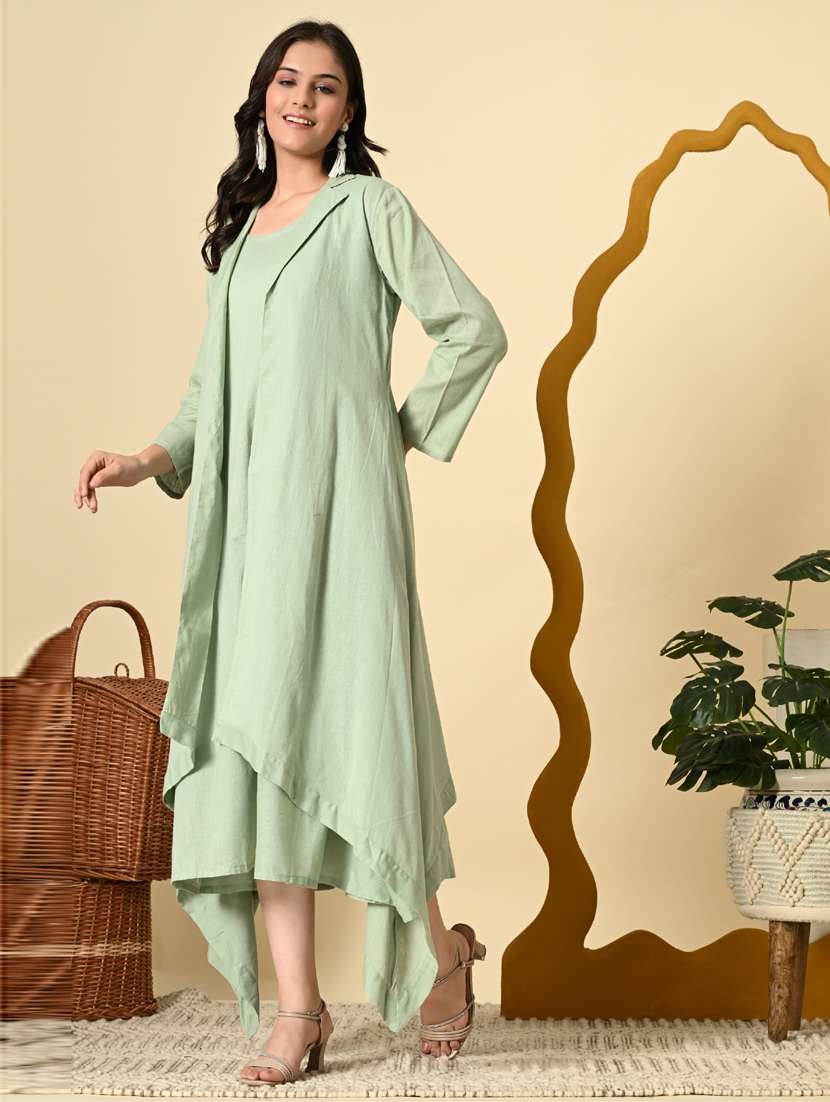 women solid three quarter sleeve ethnic dress - 21925003 -  Standard Image - 3