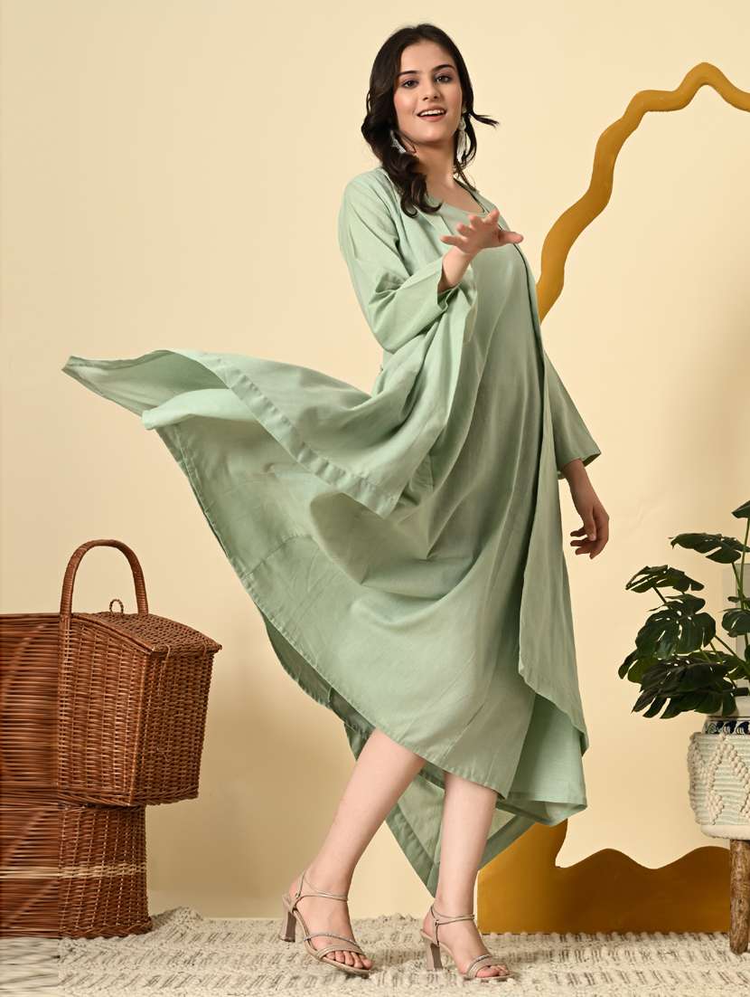 women solid three quarter sleeve ethnic dress - 21925003 -  Standard Image - 8