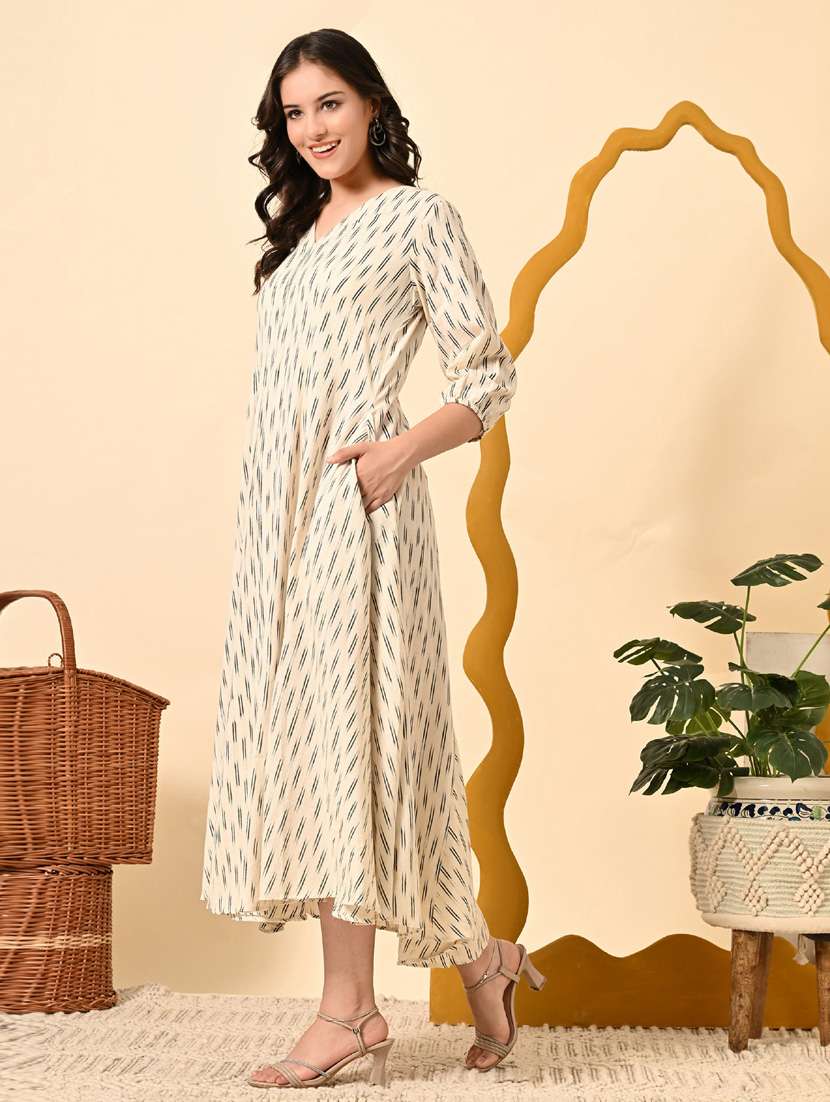 women ikat print three quarter sleeve ethnic dress - 21925004 -  Standard Image - 3