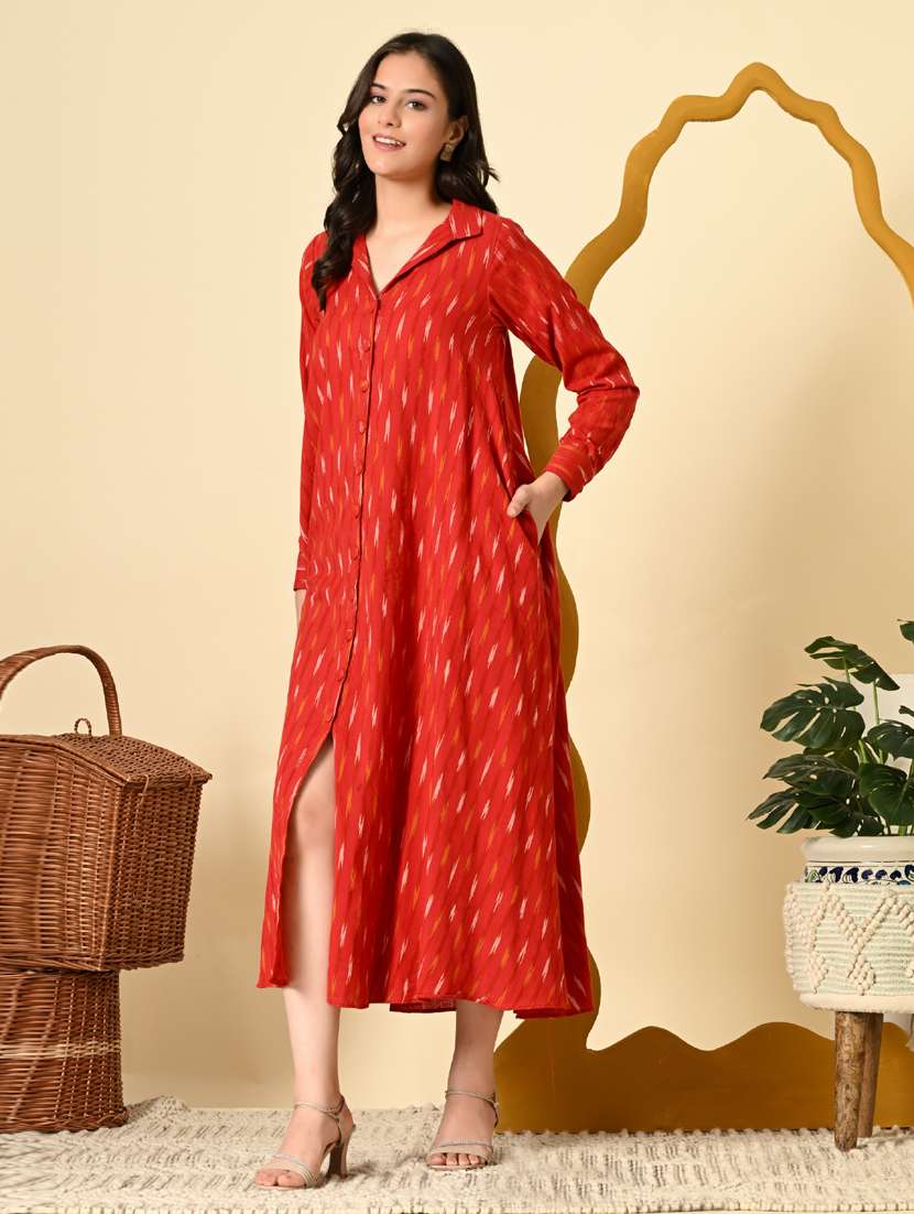 women ikat print long sleeve a-line ethnic dress - 21925009 - Standard Image - 3